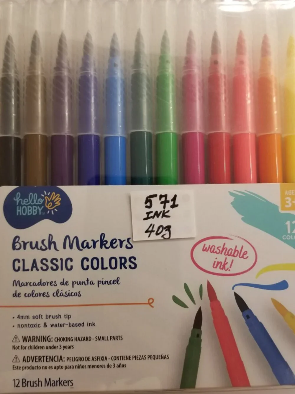 Hello Hobby Brush Markers 12 Classic Colors Washable NIP